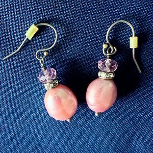 Fashion Jewelry  Cultured Pink Pearl Crystal Beaded Earrings for women